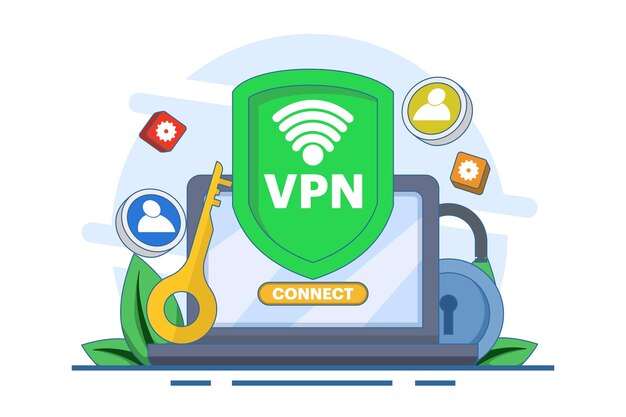 Ilustración vectorial sobre el concepto de red privada virtual o acceso VPN o tráfico web seguro