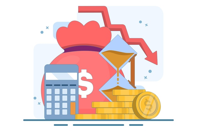 Ilustración vectorial sobre el concepto de reducción de costes o disminución de las ventas o crisis financiera