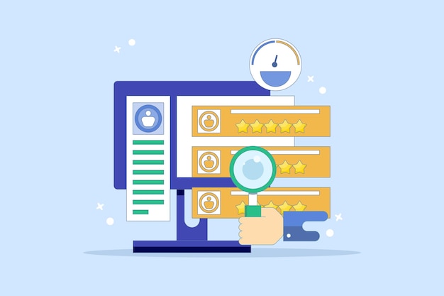 Ilustración vectorial sobre el concepto de retroalimentación del cliente Compartir retroalimentación en línea