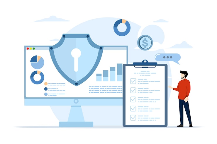 Vector ilustración vectorial sobre el concepto de seguridad de base de datos o centro de datos y base de datos