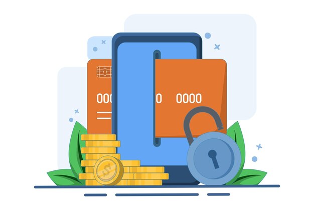 Ilustración vectorial sobre el concepto de seguridad financiera en línea o pago en línea con protección