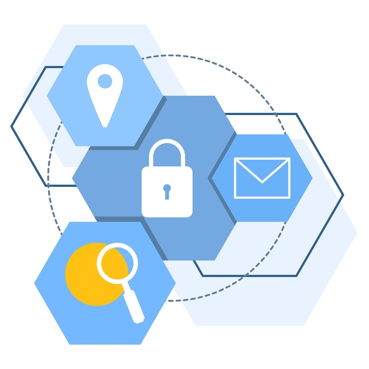 Vector ilustración vectorial sobre el concepto de seguridad en línea y protección de datos personales