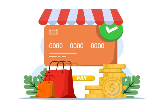 Ilustración vectorial sobre el concepto de seguridad de pago en línea o teléfono inteligente con tarjeta de débito