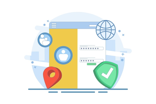Ilustración vectorial sobre el concepto del sistema de seguridad del sitio web o el inicio de sesión del usuario para asegurar el sitio web
