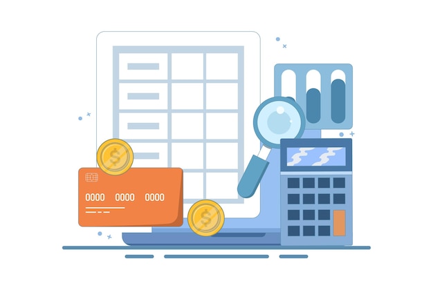 Ilustración vectorial sobre el concepto de software de contabilidad empresarial o el análisis financiero