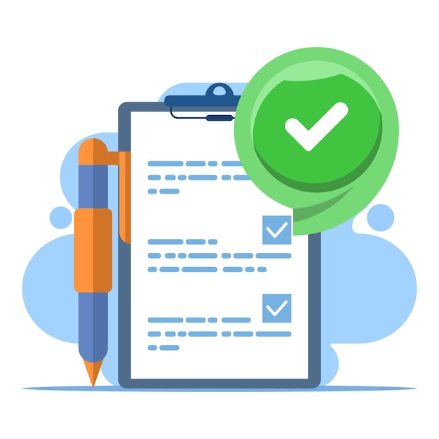 Ilustración vectorial sobre el concepto de la tarea completada con una marca de comprobación o todas las tareas han sido completadas