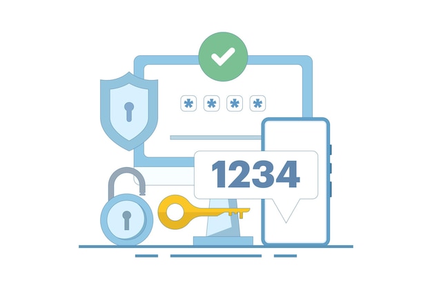 Ilustración vectorial sobre el concepto de verificación en dos pasos para proteger los datos personales