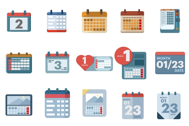 Ilustración vectorial sobre Conjunto de iconos de calendario o Contiene iconos de fecha