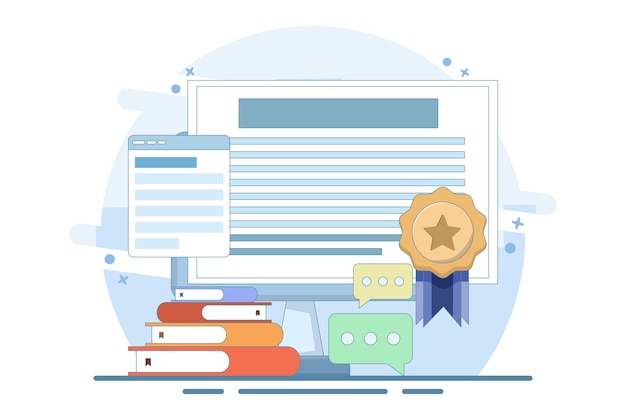 Ilustración vectorial sobre cursos de certificación en línea o programas de formación en línea o desarrollo de habilidades