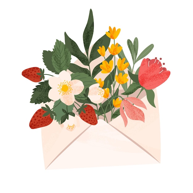 Vector ilustración vectorial de un sobre con flores para el día de la madre