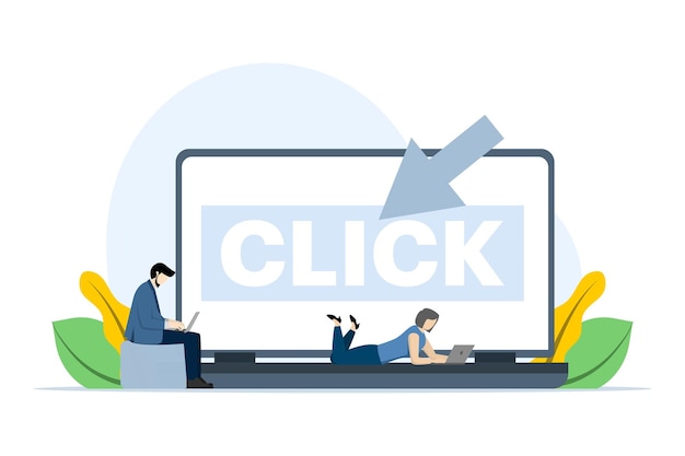 Ilustración vectorial sobre Internet Concepto con el botón Haga clic aquí en la pantalla del portátil