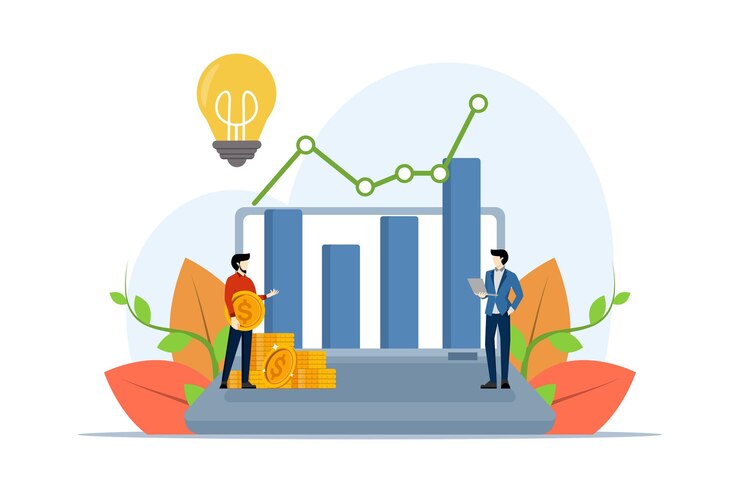Vector ilustración vectorial sobre la inversión concepto con carácter que analiza la inversión
