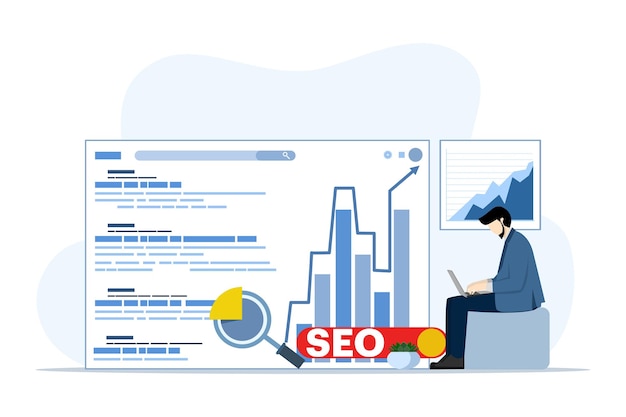 Ilustración vectorial sobre SEO o optimización de motores de búsqueda cambio de posición de clasificación Concepto