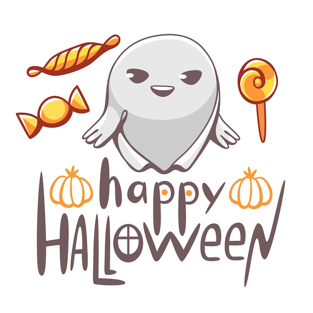 Ilustración vectorial sobre el tema de Halloween con lindos fantasmas y letras