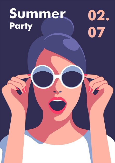 Vector ilustración vectorial sobre el tema de vacaciones de temporada, viajes o fiestas mujer con gafas de sol