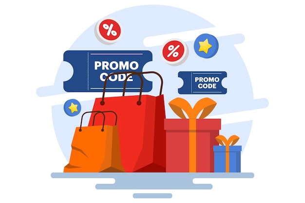 Ilustración vectorial sobre el uso de un código promocional en el pago de compras en línea o un código de descuento