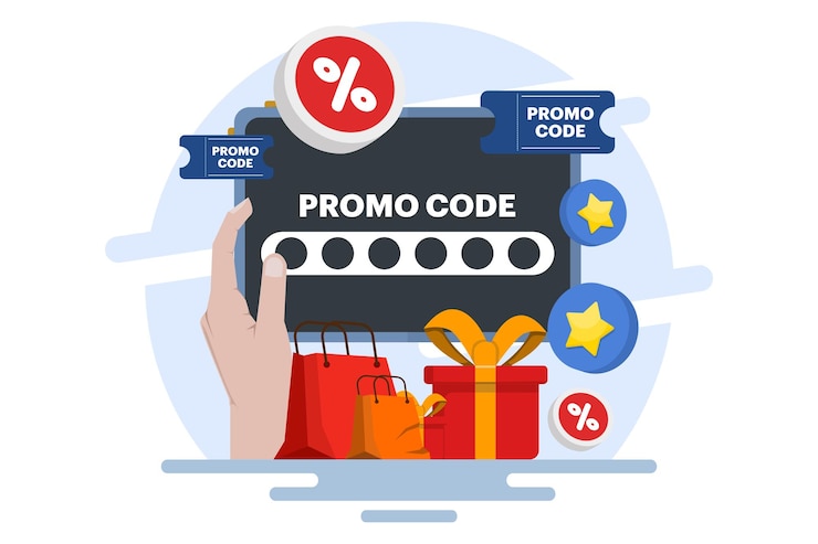Vector ilustración vectorial sobre el uso de un código promocional en el pago de compras en línea o un código de descuento
