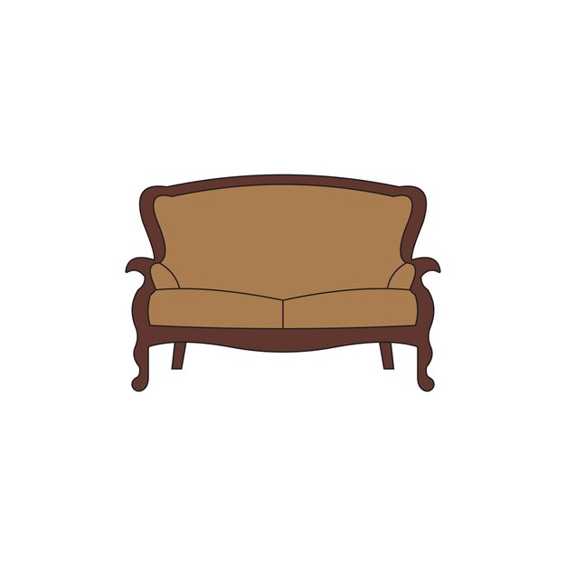Ilustración vectorial de sofá de madera de época sobre fondo blanco