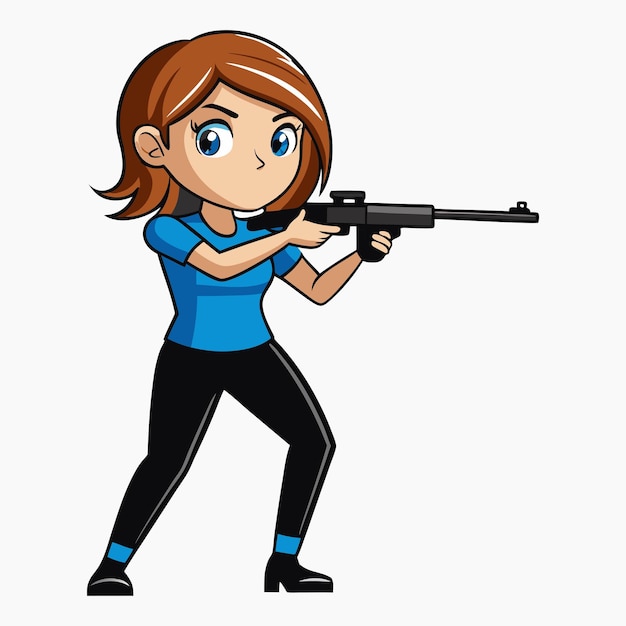 Ilustración vectorial de un soldado femenino apuntando con un rifle al estilo de dibujos animados