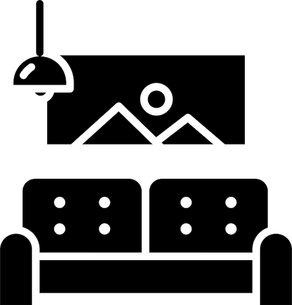 Ilustración vectorial de sólidos y glifos en la sala de estar