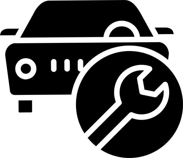 Ilustración vectorial de sólidos y glifos de los servicios mecánicos de automóviles