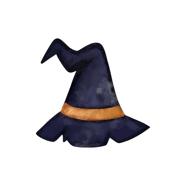 Ilustración vectorial de un sombrero de bruja de Halloween en acuarela de dibujos animados