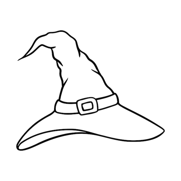 Ilustración vectorial del sombrero de bruja de Halloween en estilo de arte de línea Dibujo gráfico monocromo Esbozo dibujado a mano grabado Ilustración de diseño para decoración de la página de invitación del libro de colorear