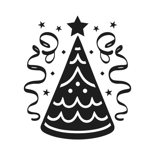 Ilustración vectorial del sombrero de la fiesta de celebración del año nuevo con streamers y estrellas