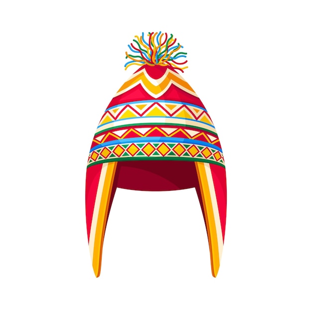 Ilustración vectorial de sombrero de invierno de tejido rojo con pompon como sombrero estacional