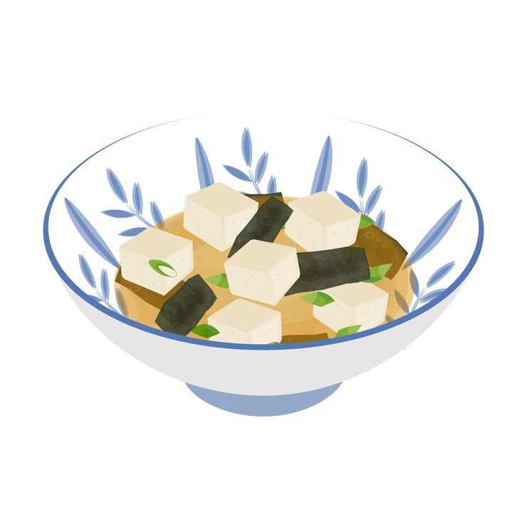 Ilustración vectorial de sopa de miso japonesa en un cuenco