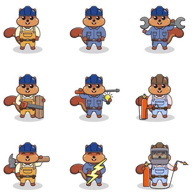 Ilustración vectorial de Squirrel Construction builder electricista soldador y manitas de dibujos animados
