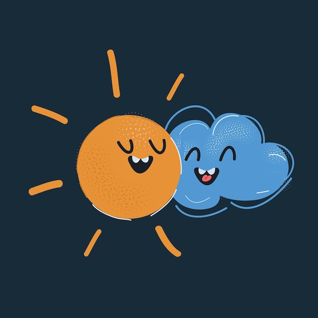 Ilustración vectorial de Sun Hugging Cloud en un fondo oscuro