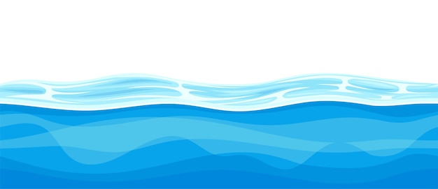 Ilustración vectorial de la superficie de agua azul con olas curvas