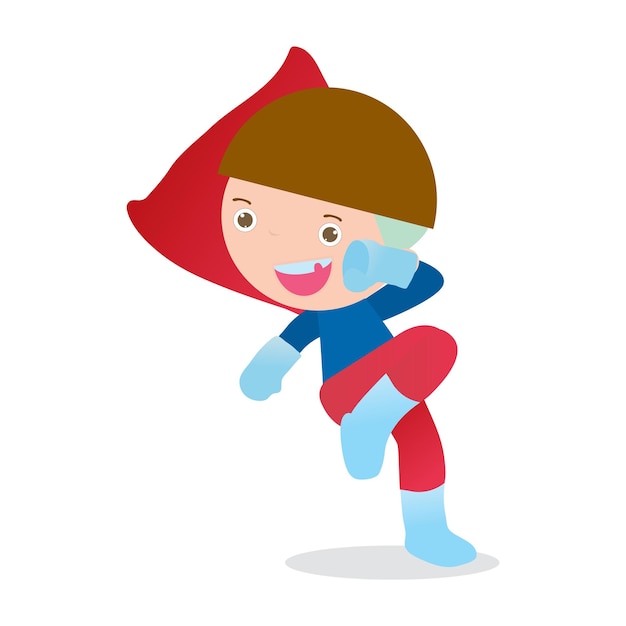 Ilustración vectorial de superhéroes infantiles con trajes de cómic aislados en fondo blanco