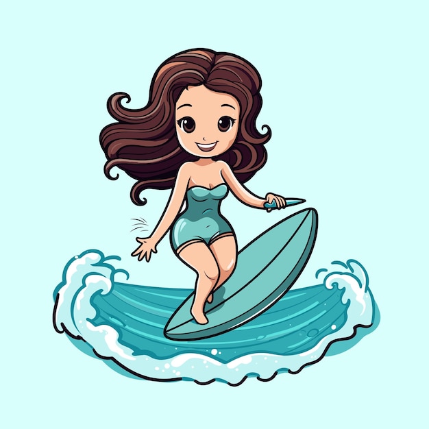 Ilustración vectorial de surf de sirena muy bonita