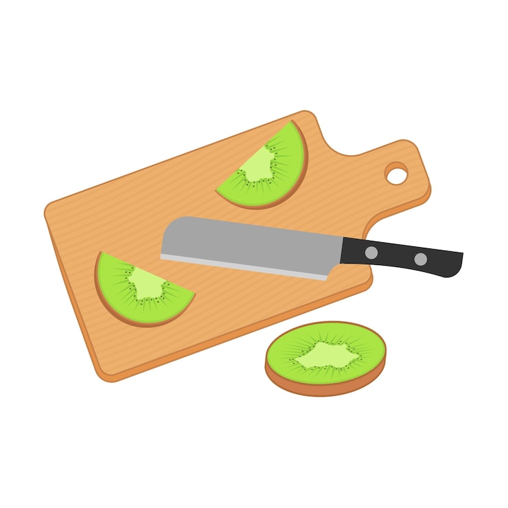Vector ilustración vectorial de la tabla de corte con rebanadas de kiwi