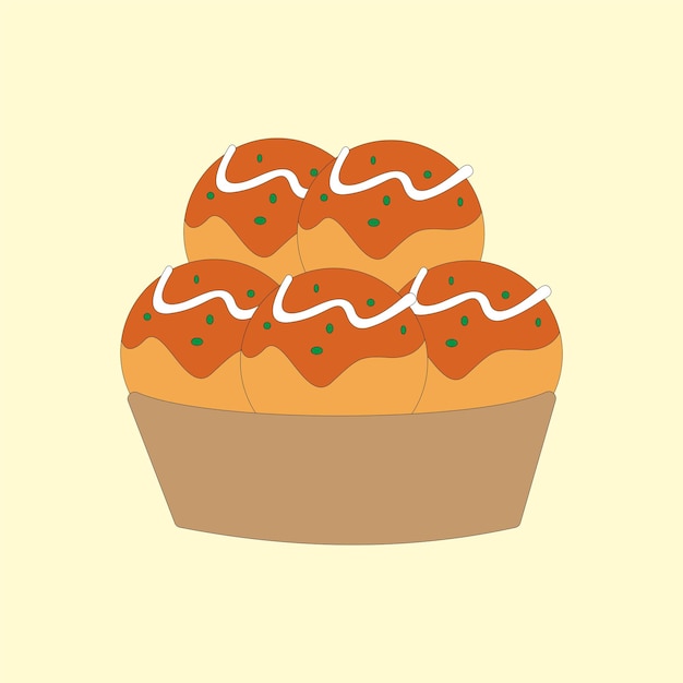 Ilustración vectorial de Takoyaki comida callejera japonesa