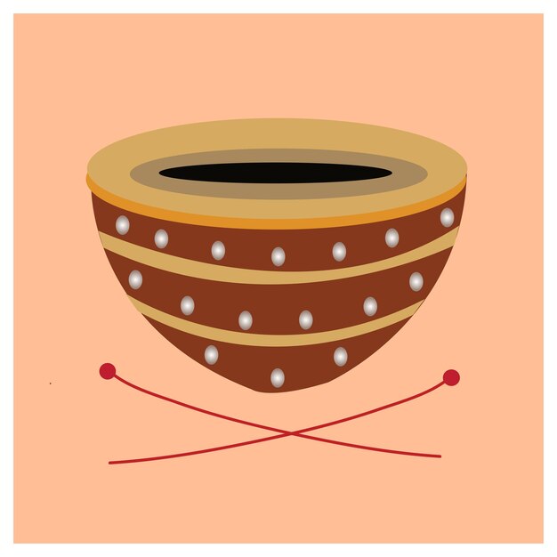 Vector ilustración vectorial del tambor indio de madera o nagada para música folclórica