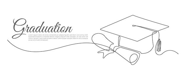 Ilustración vectorial de tapa y diploma continua de una línea dibujada a mano