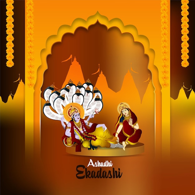 Ilustración vectorial de la tarjeta de celebración feliz ashadhi ekadashi