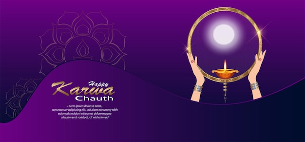 Ilustración vectorial de la tarjeta del festival happy karwa chauth con fondo de estilo dorado