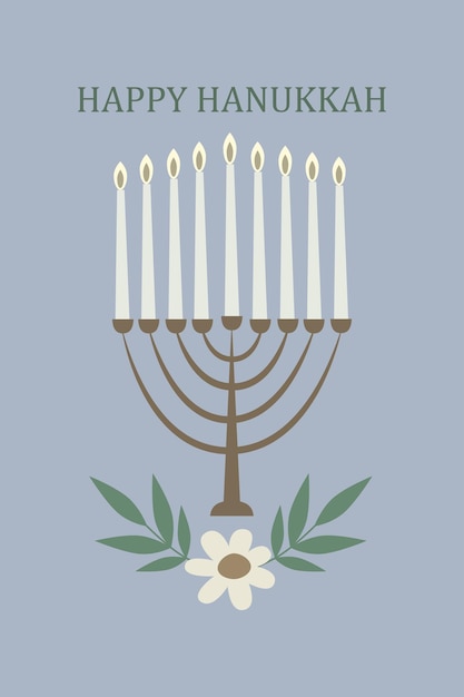 Ilustración vectorial Tarjeta Hanukkah velas y flores menorah Plantilla minimalista y elegante