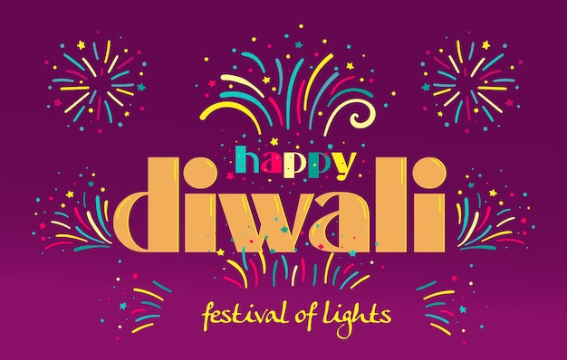 Ilustración vectorial de tarjetas de felicitación de la celebración de Diwali Diseño de banner del festival con fuegos artificiales dibujados a mano