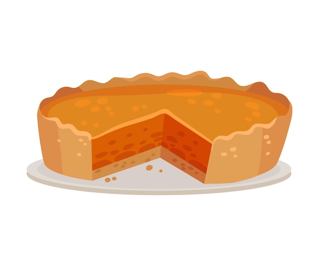 Ilustración vectorial de la tarta de calabaza entera con una pieza cortada