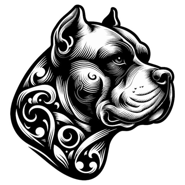 Vector ilustración vectorial del tatuaje de la cabeza de un pitbull