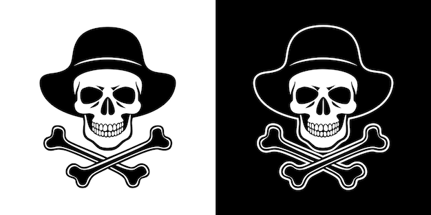 Ilustración vectorial de tatuaje de cráneo y huesos cruzados