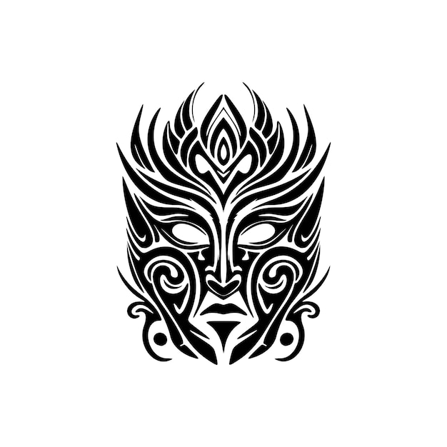 Ilustración vectorial de un tatuaje de máscara polinesia que se muestra en blanco y negro