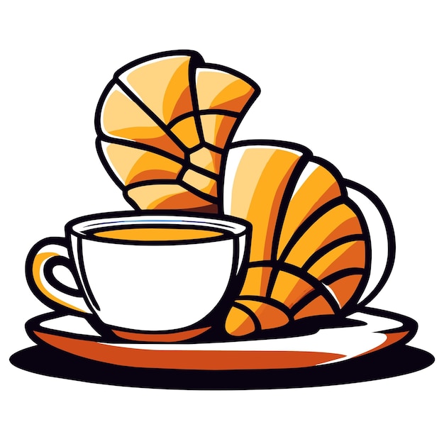 Vector ilustración vectorial de una taza de café y un croissant