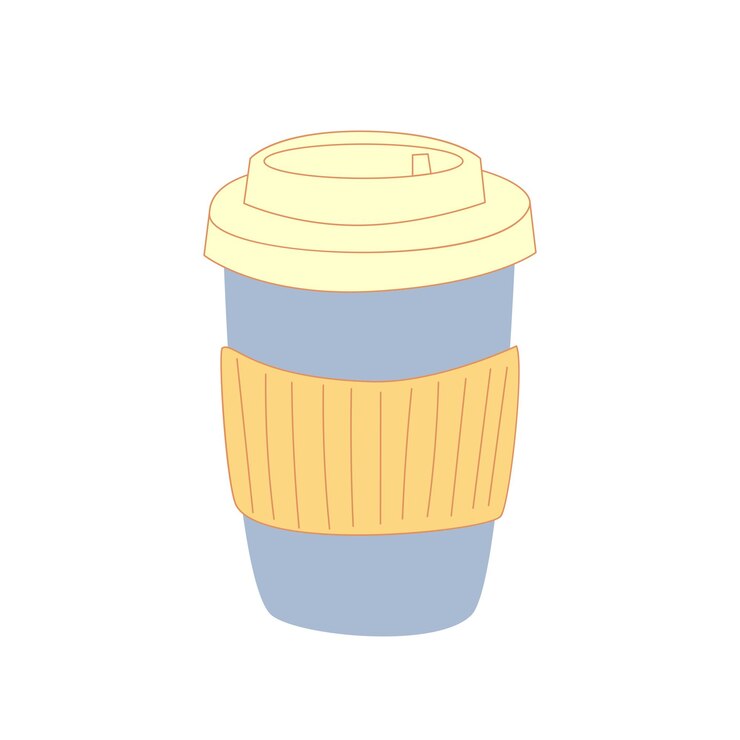 Vector ilustración vectorial de taza de café de papel en un estilo de dibujos animados en color azul mordern