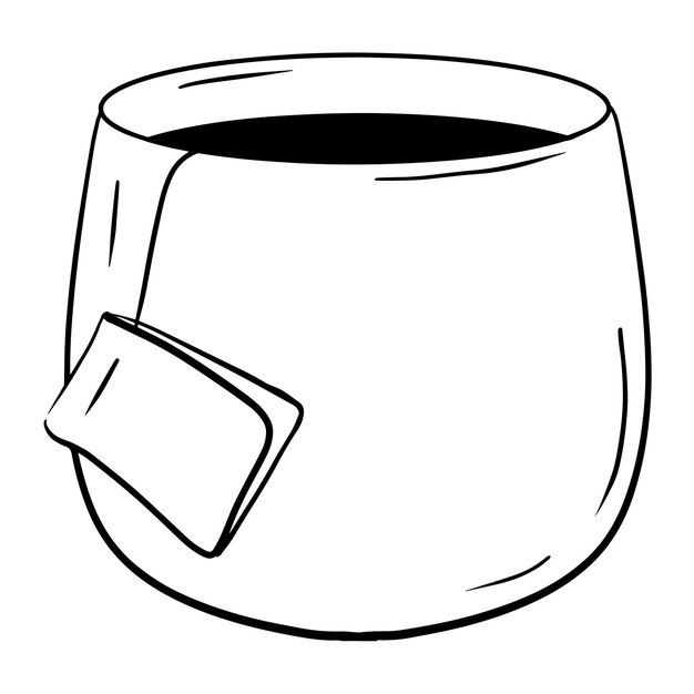 Vector ilustración vectorial de té de hierbas o negro doodle dibujado a mano de bebida en una taza de té